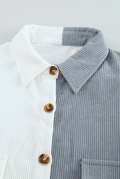 Colour Block Button Shirt With Pocket | White