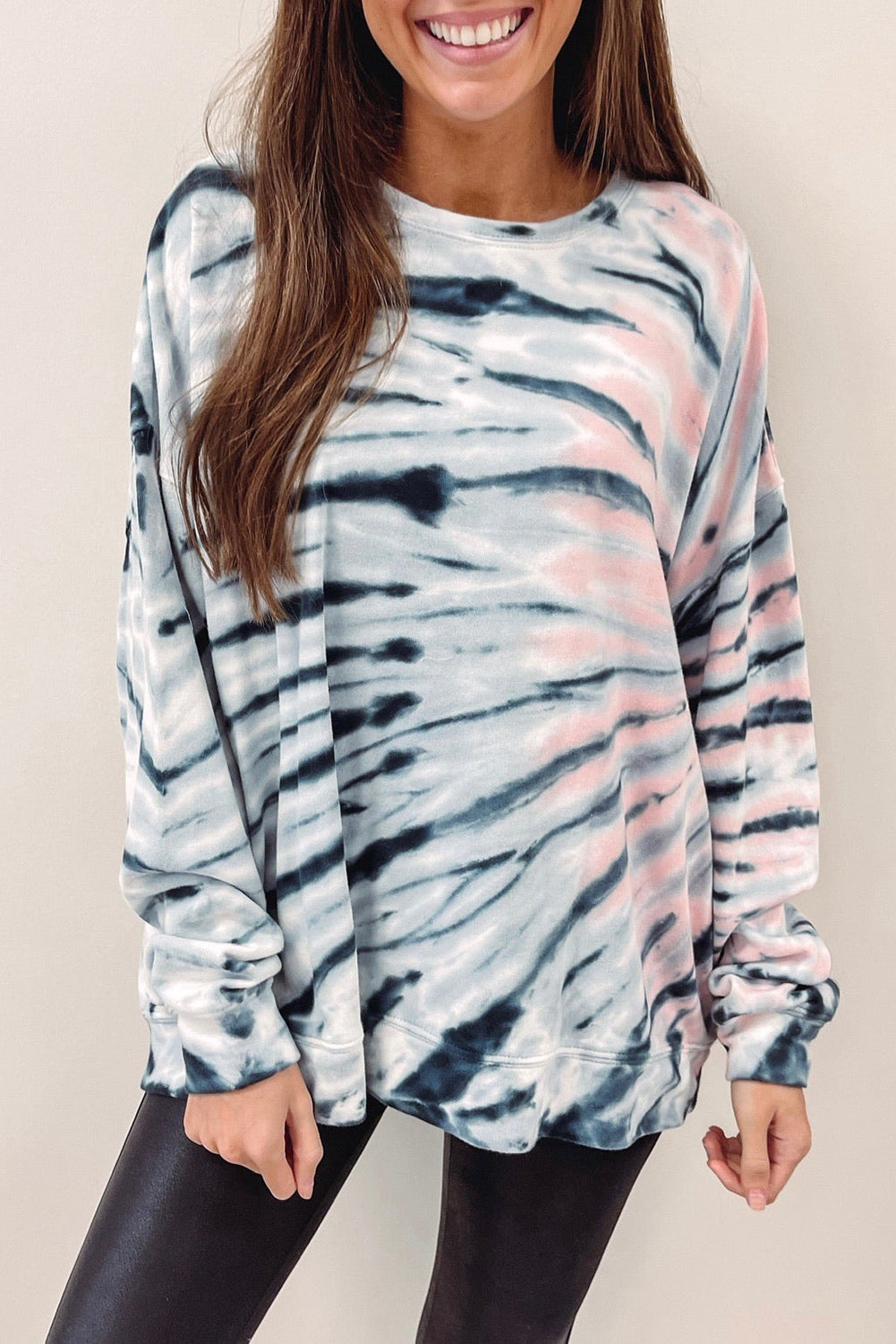 Tie-Dye Crewneck Long Sleeve Shift Pullover | Sky Blue