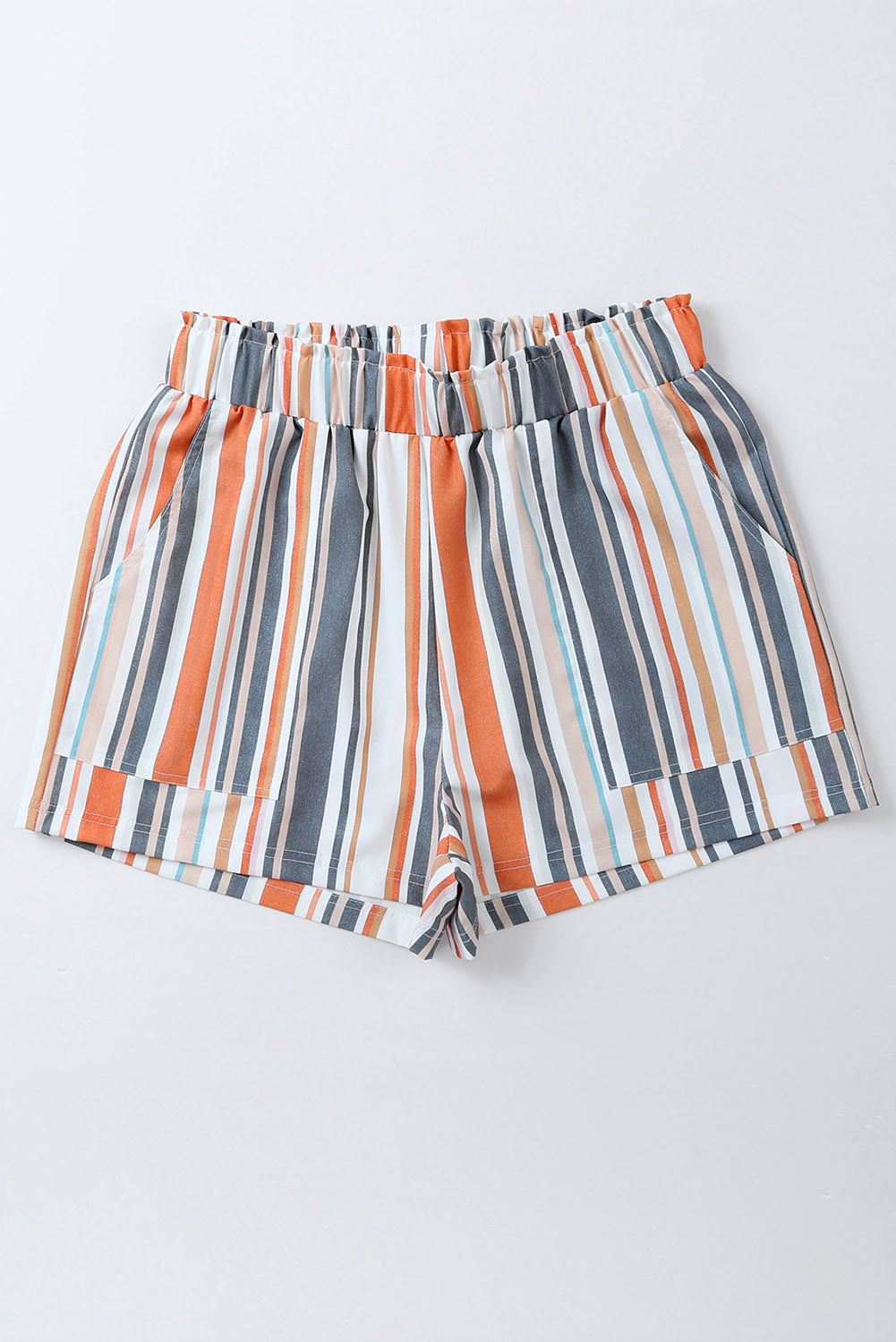 Vintage Washed Elastic Frill Waist Casual Shorts | Stripe