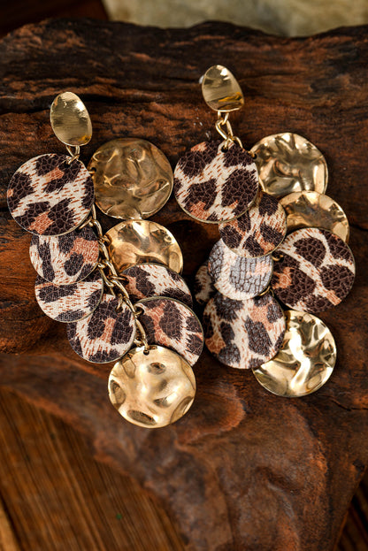 Leopard Alloy Disc Stud Dangle Earrings | Chestnut