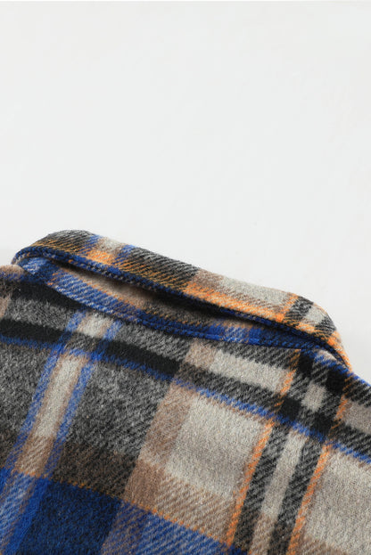 Geometric Plaid Print Pocketed Shacket | Blue