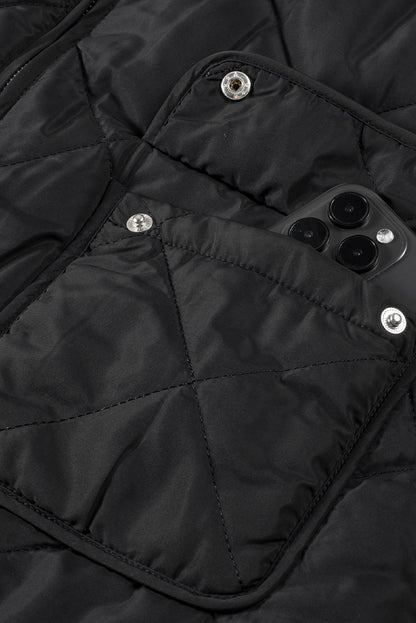 Fleece Lined Quilted Zip Up Vest Coat | Black