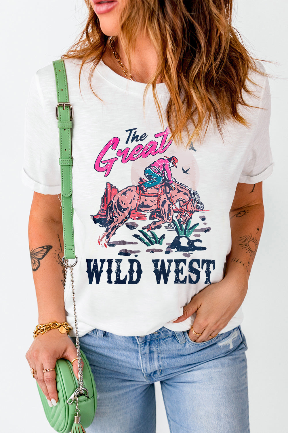 The Great Wild West Rodeo Graphic Crew Neck T Shirt | White