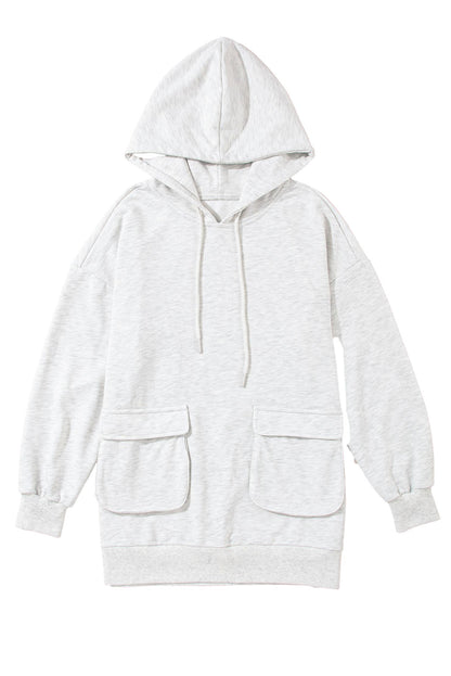 Double Flap Pocket Drawstring Hoodie | Apricot