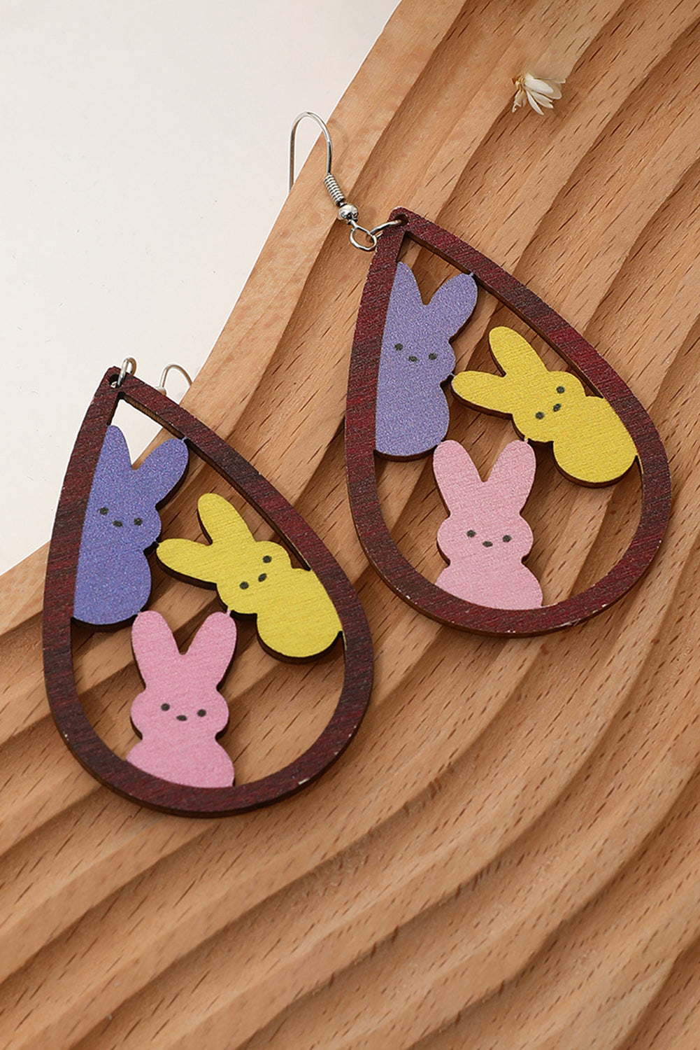 Waterdrop Shape Easter Bunny Hook Earrings | Brown