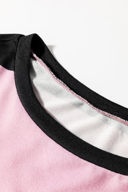 Colour Block Number 22 Print Game Day Loose Long Sleeve Top | Pink Stripe