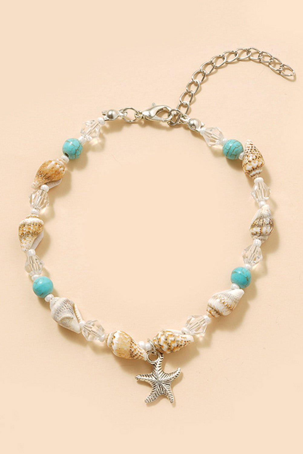 Conch Beaded Starfish Beach Anklet | White