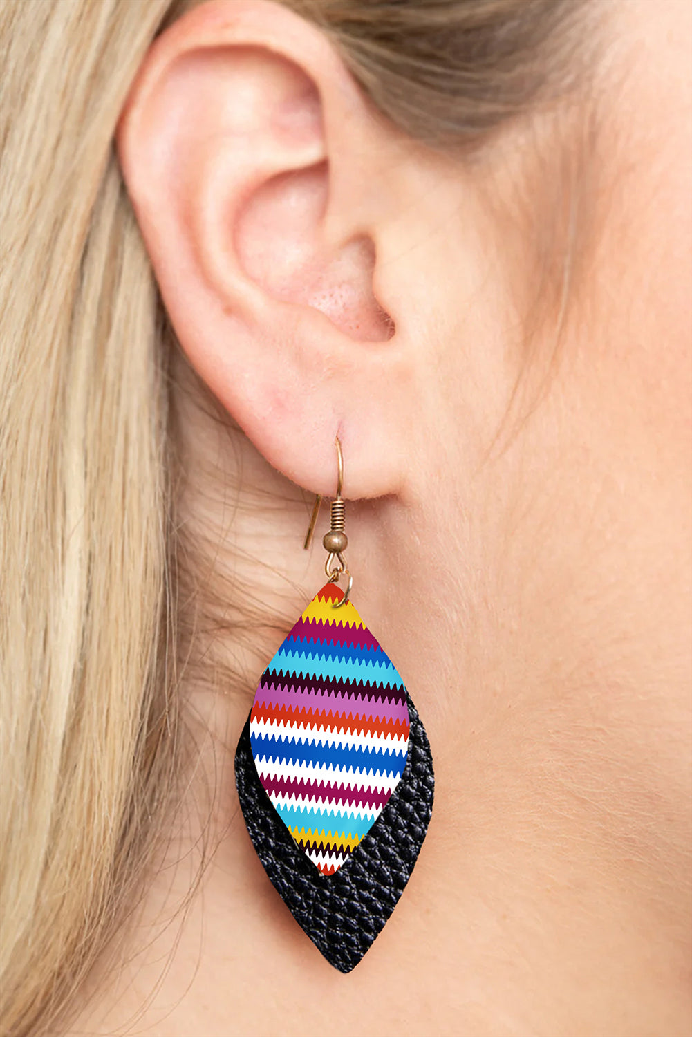 Serape Leaf Shape Leathered Drop Earrings | Multicolour