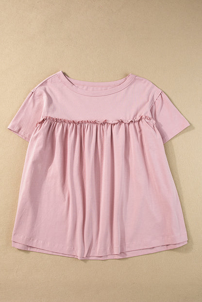 Ruffled Trim Loose Babydoll Tee | Light Pink