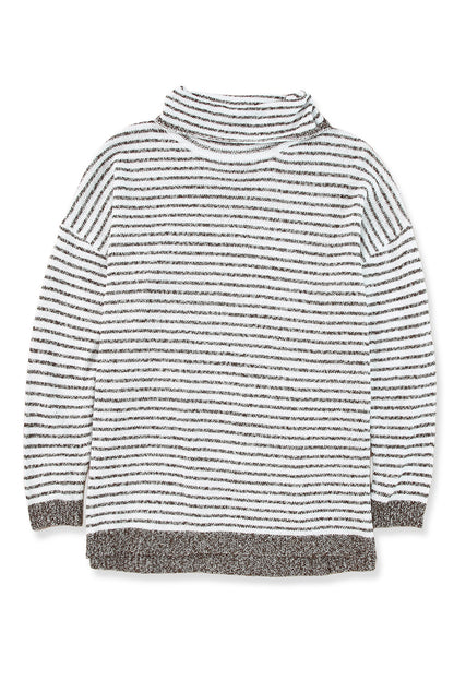 Striped Turtleneck Loose Sweater | Khaki