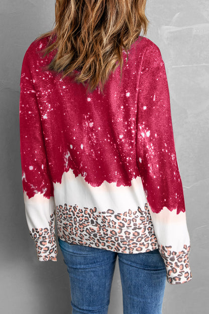 Fiery  Leopard Bleached Heart Graphic Pullover Sweatshirt | Red