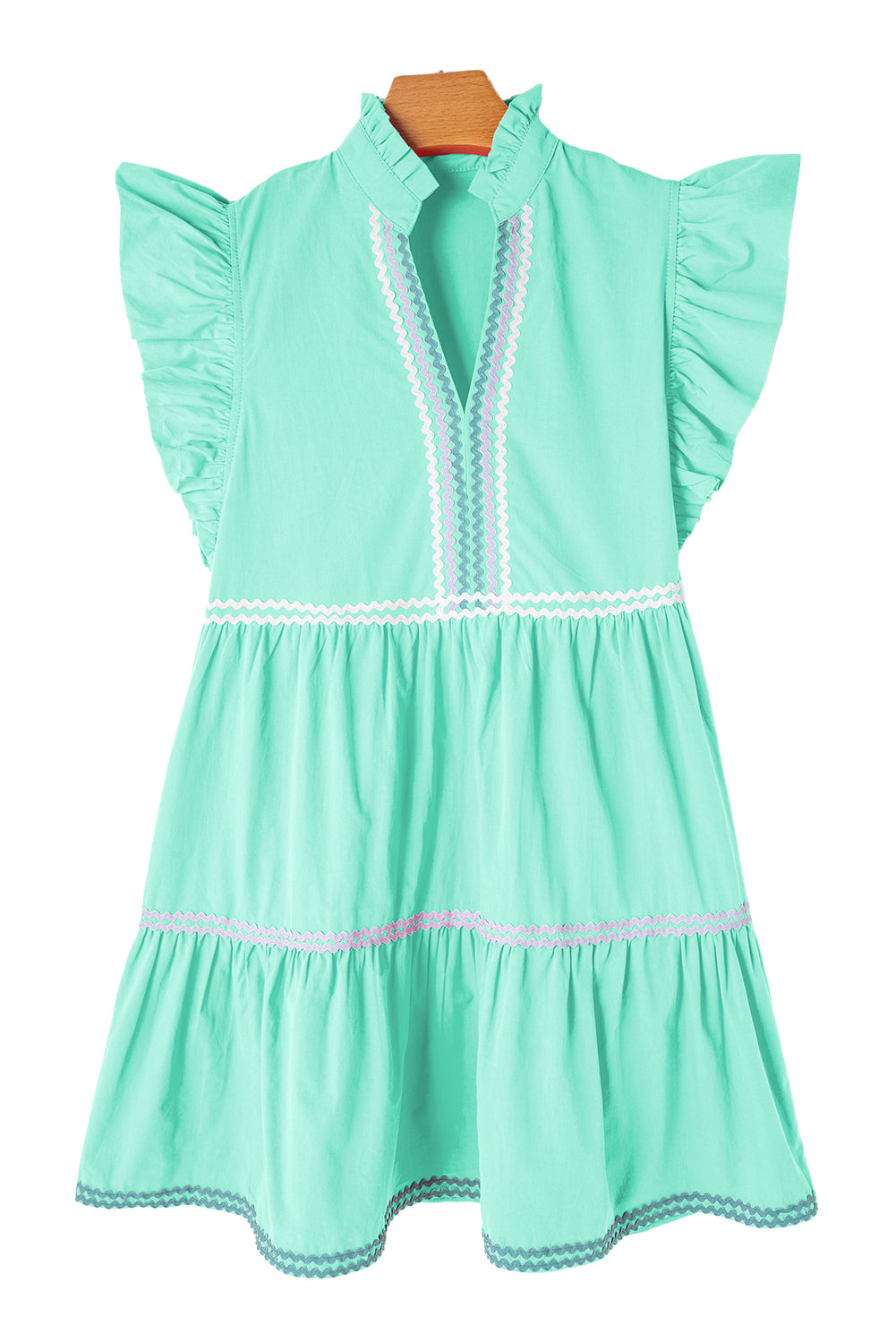 Ric Rac Colourblock Flutter Sleeve V Neck Tiered Dress | Mint Green