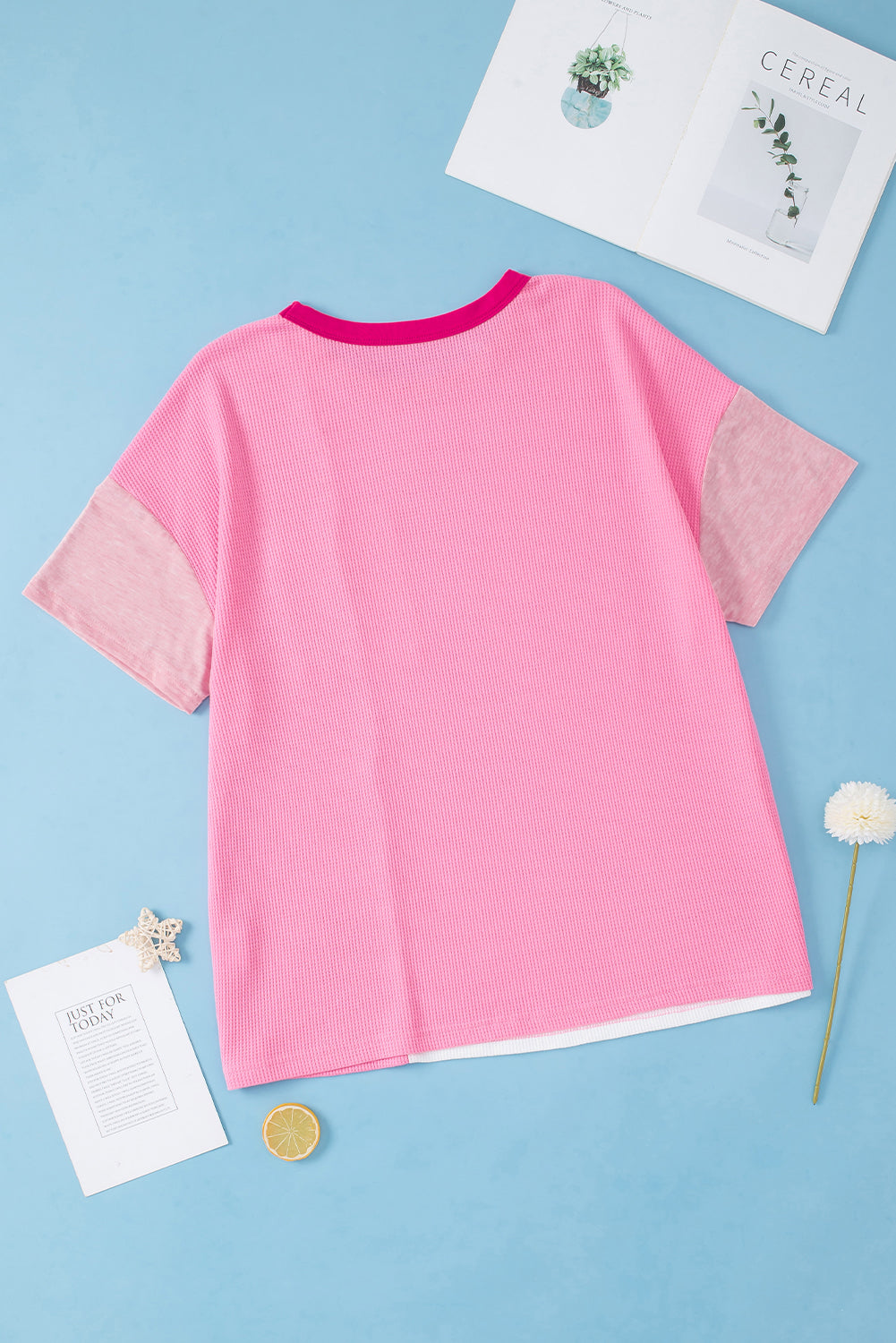 Colourblock Patchwork Plus Size T-Shirt | Peach Blossom