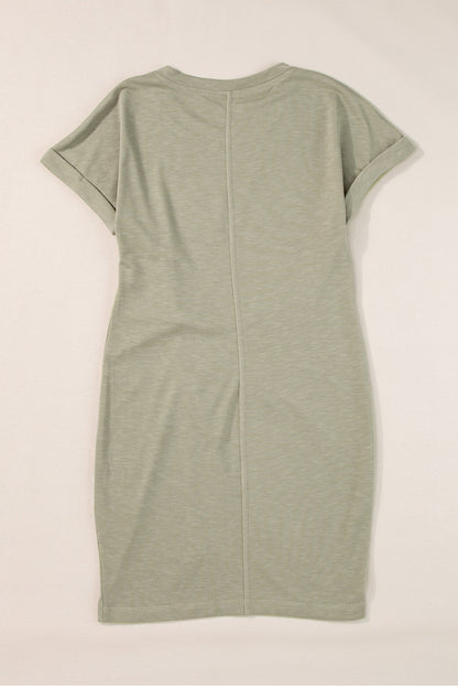 Folded Sleeve Twisted Mini T-Shirt Dress | Laurel Green