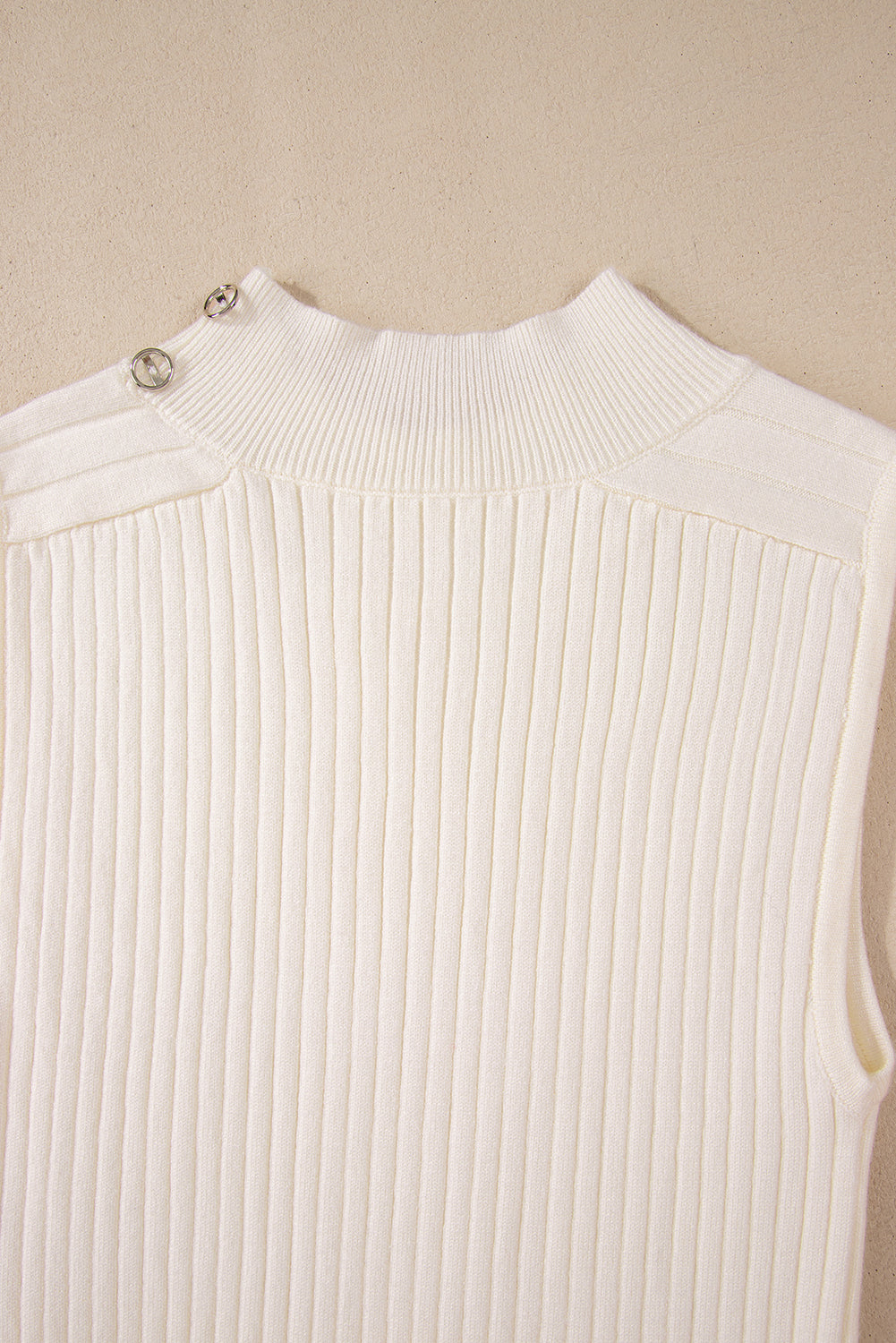 Ribbed Knit High Neck Sweater Vest | White