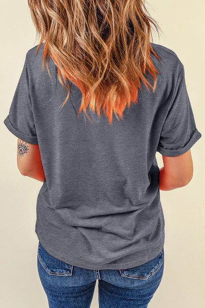 Baseball Heart Shape Print Crew Neck T Shirt | Gray