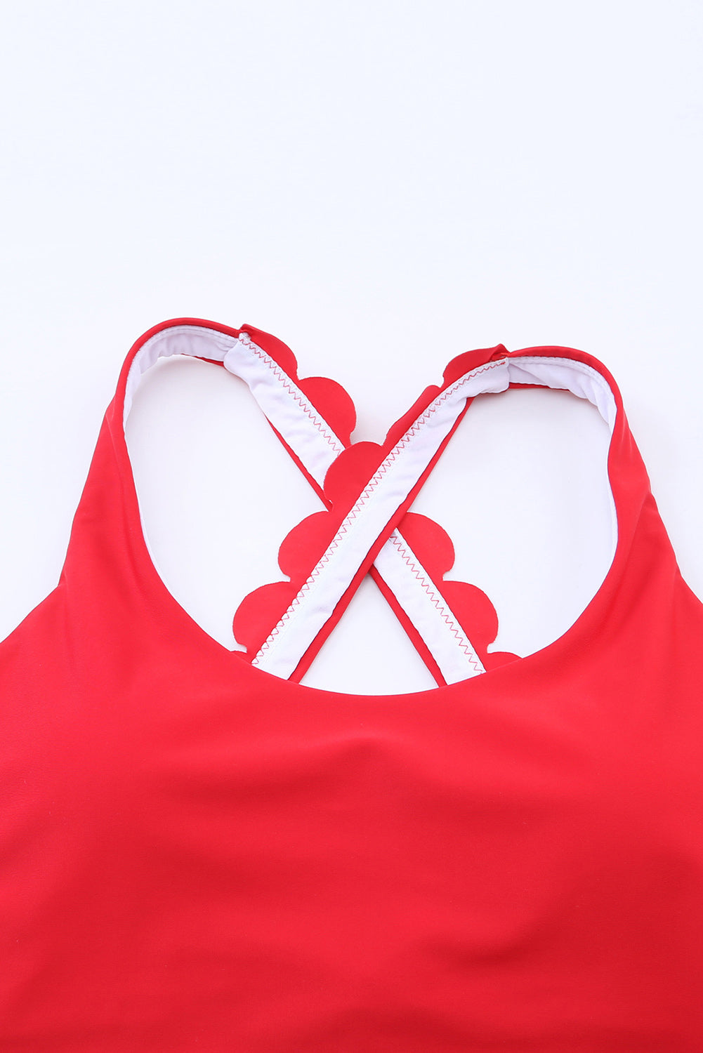 Scalloped Crossed Straps Cropped Bikini Top | Fiery Red