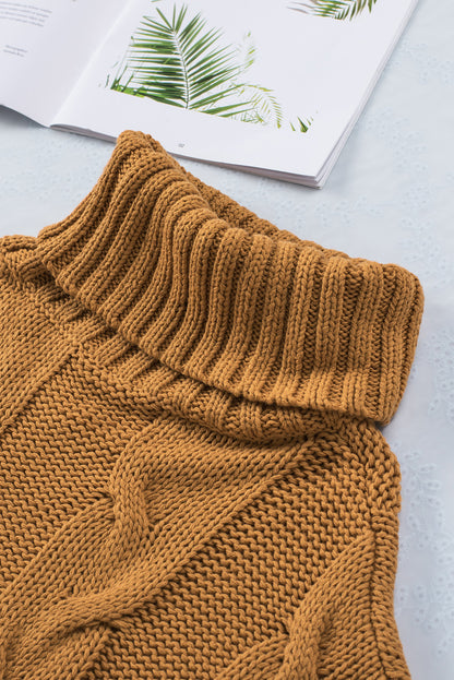 Cuddle Weather Cable Knit Handmade Turtleneck Sweater | Yellow