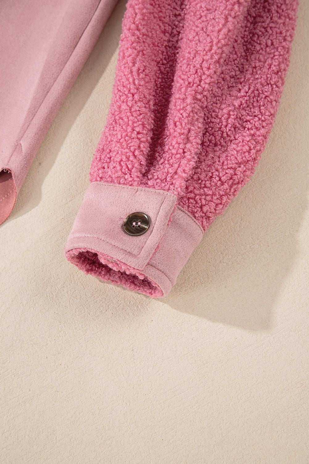 Colourblock Buttoned Flap Pocket Sherpa Shacket | Pink