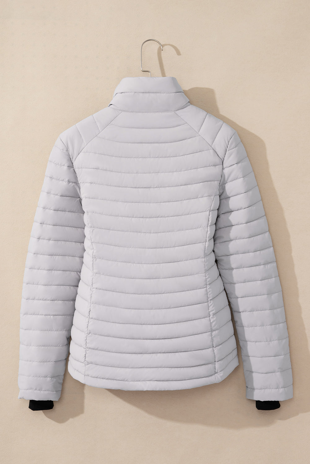 Solid Colour Quilted Zip-Up Puffer Jacket | Silvery