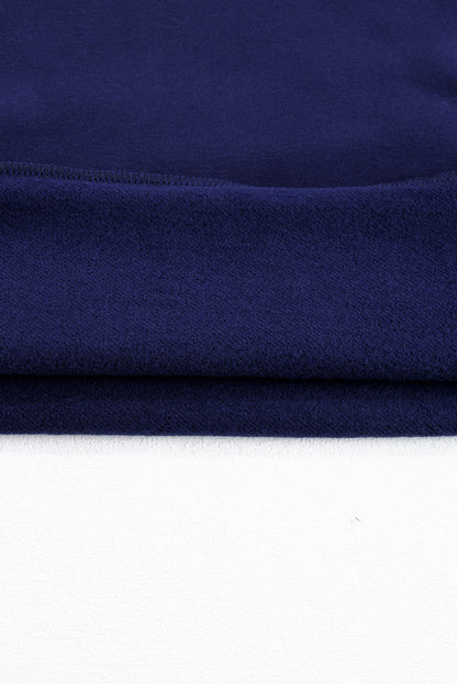 Solid Fleece Lined Drop Shoulder High Low Sweatshirt | Navy Blue