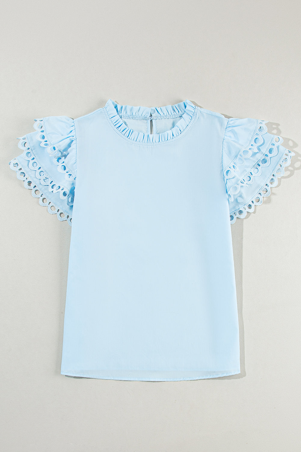 Layered Ric Rac Cap Sleeve Filled Neck Blouse | Beau Blue