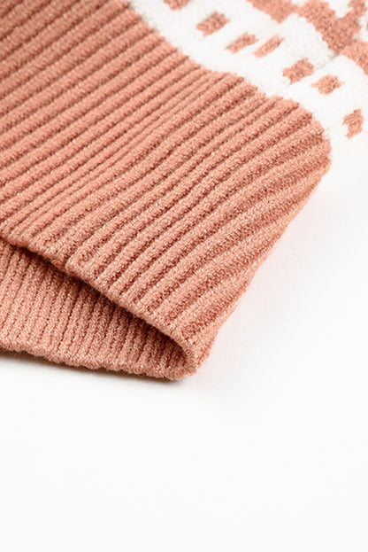 Geometry Knit Quarter Zip Sweater | Pink