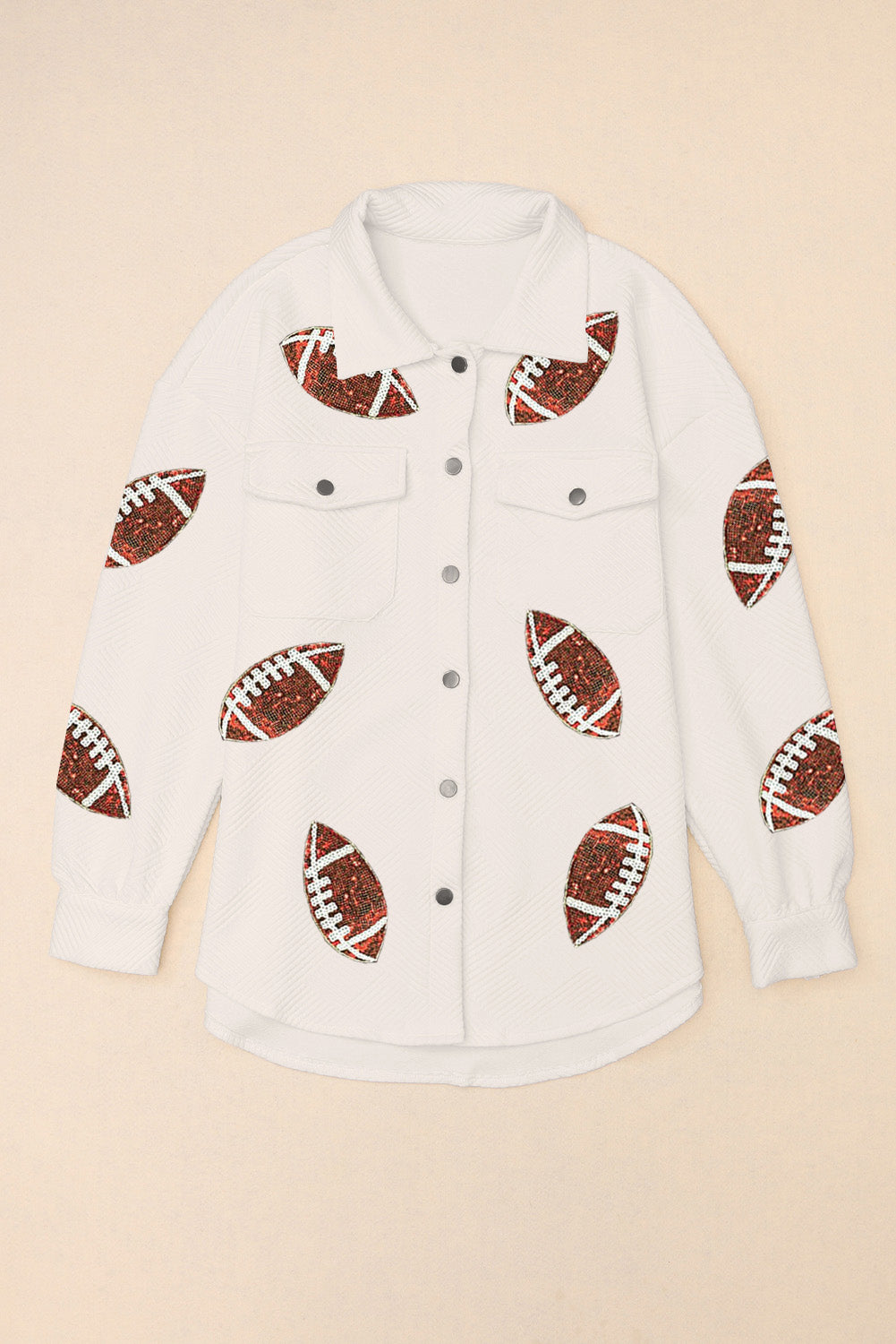 Bubble Gum Texture Sequined Rugby Football Shacket | Beige