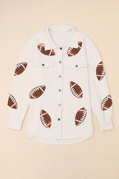 Bubble Gum Texture Sequined Rugby Football Shacket | Beige