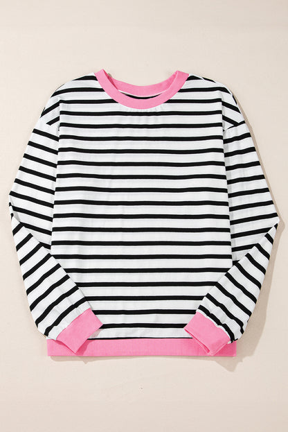 Striped Contrast Edge Long Sleeve Top | Black