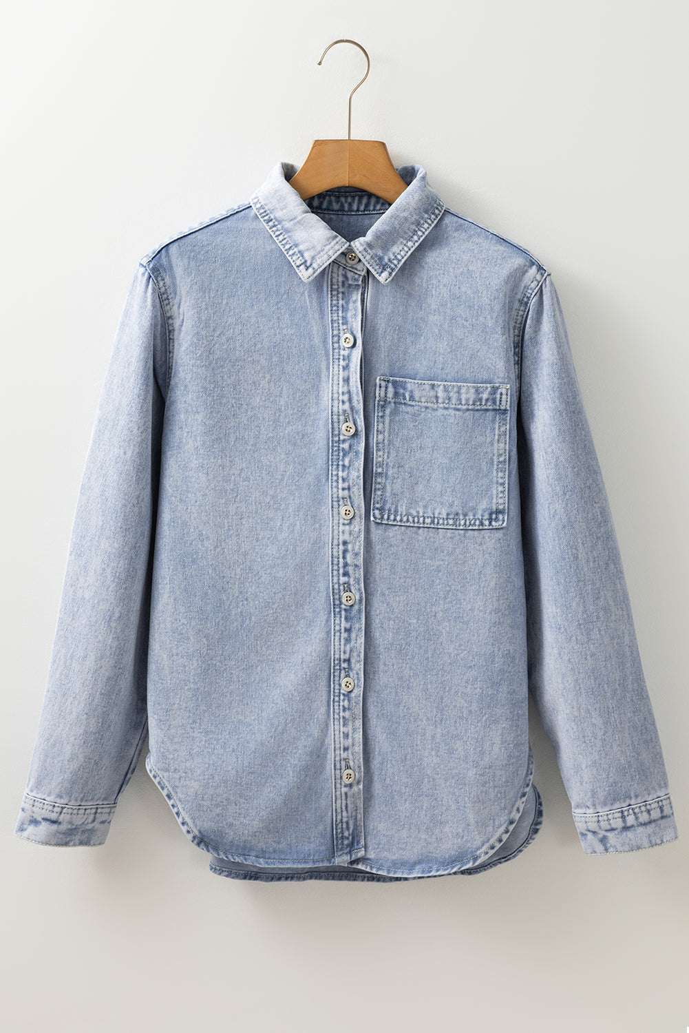 Long Sleeve Buttoned Chest Pocket Denim Shacket | Beau Blue