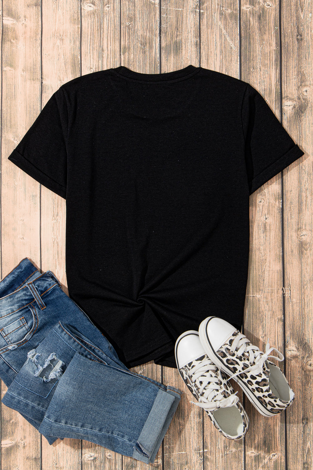 Casual Plain Crew Neck Tee | Black