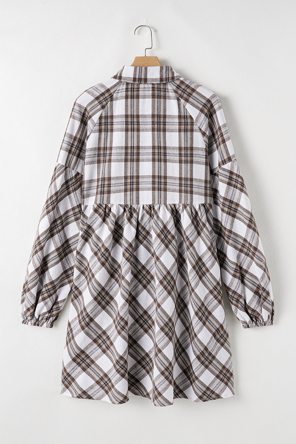 Plaid Bubble Sleeve Flowy Shirt Dress | White