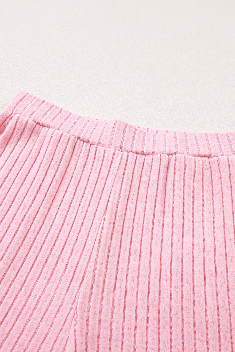 Ribbed Knit V Neck Slouchy Two-Piece Outfit | Light Pink