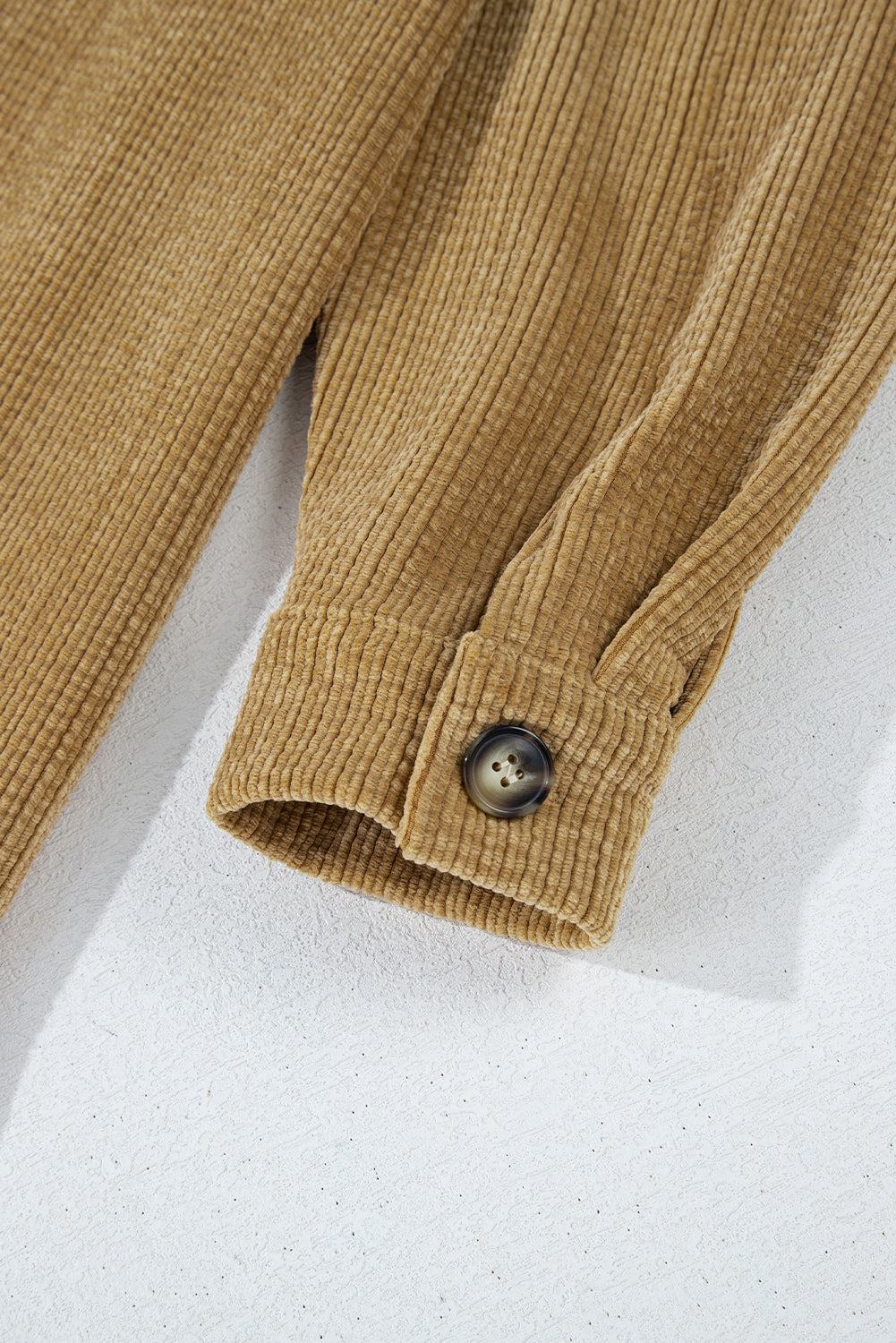 Patched Pocket Button Up Corduroy Shacket | Light French Beige