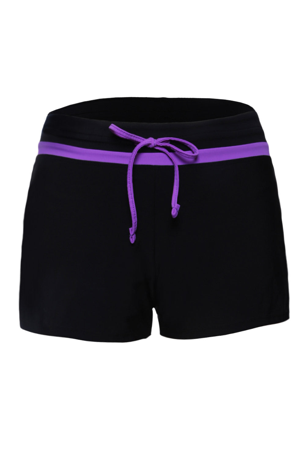 Violet Strap Trim Black Women Swim Boardshort | Black