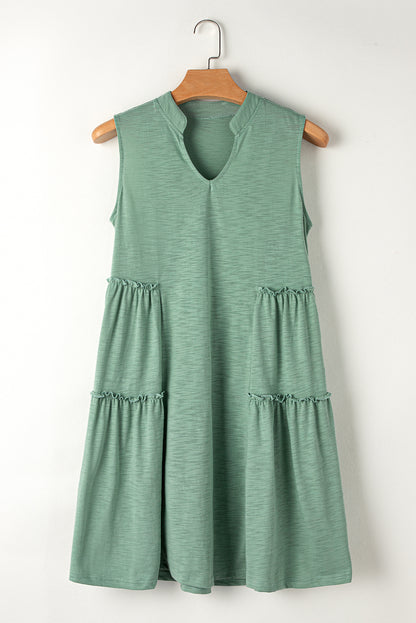 Split V Neck Tiered Flowy Sleeveless Dress | Moonlight Jade