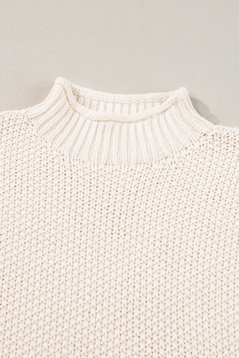 High Neck Bat Short Sleeve Sweater | Beige