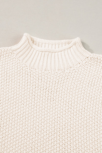 High Neck Bat Short Sleeve Sweater | Beige