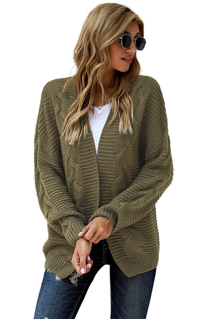 Olive Chunky Wide Long Sleeve Knit Cardigan | Olive Green