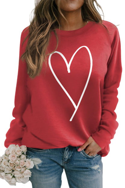 Fiery  Simple Heart Graphic Valentine'S Sweatshirt | Red