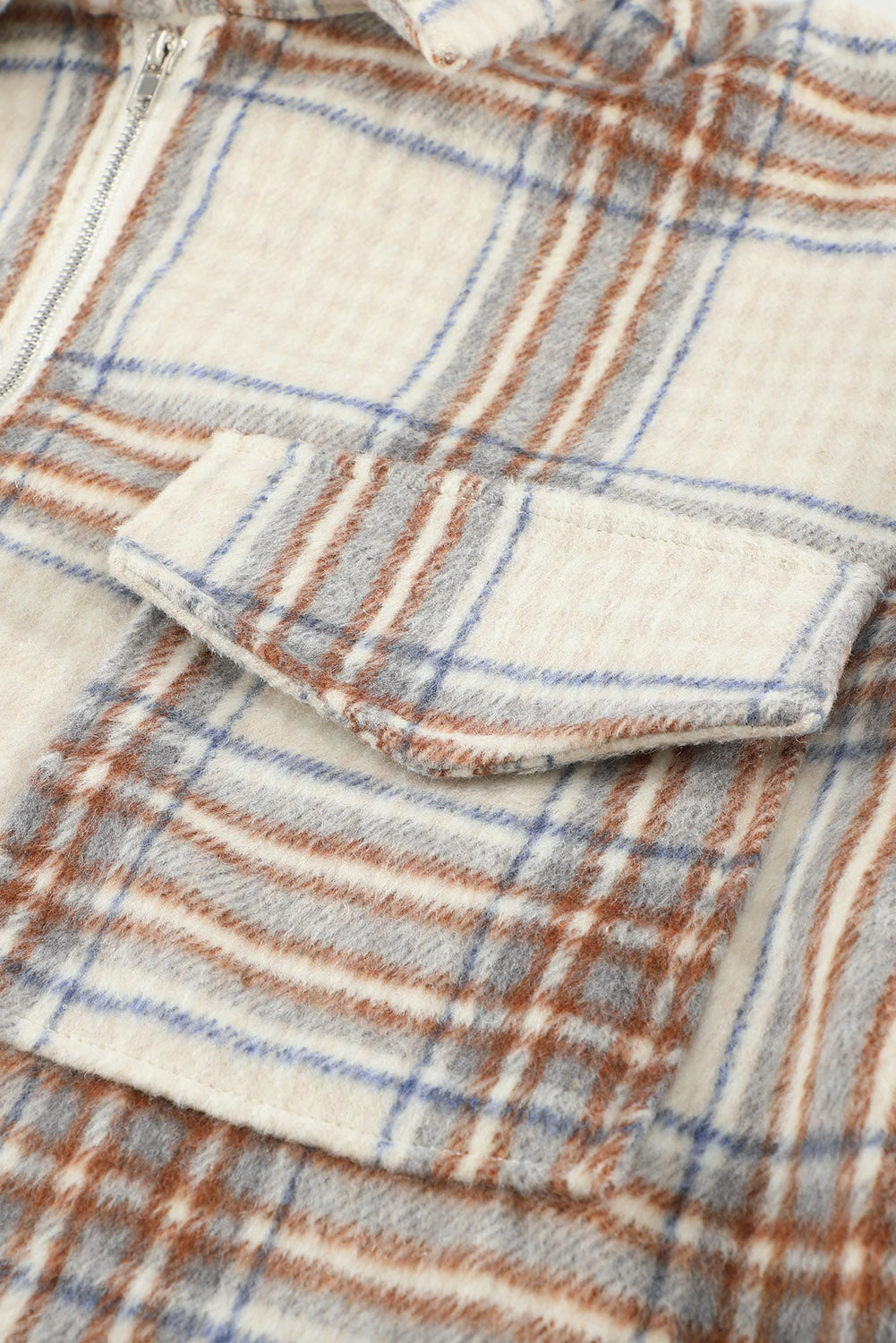 Chest Pocket Plaid Half Zip Sweatshirt | Apricot