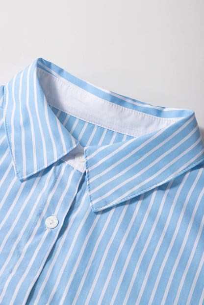 Contrast Patch Pocket Cuffed Sleeve Casual Shirt | Sky Blue Stripe