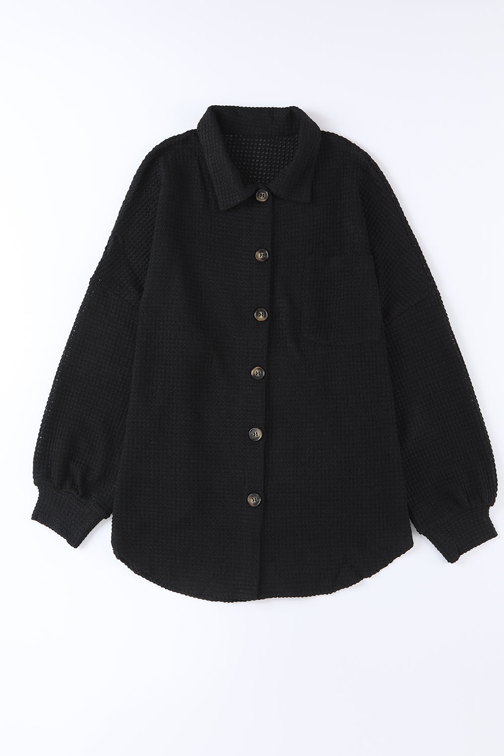 Waffle Knit Button Up Casual Shirt | Black