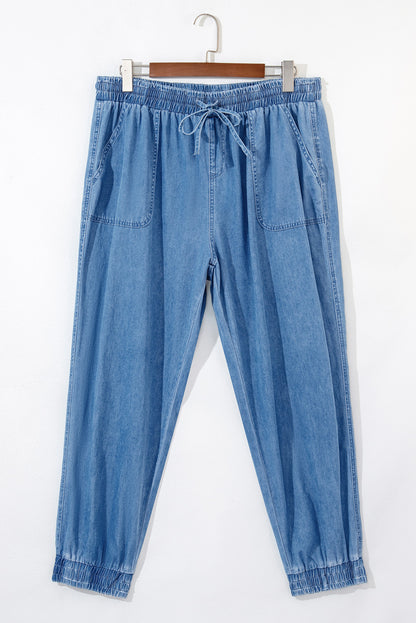 Drawstring Waist Pocketed Plus Size Denim Joggers | Dusk Blue