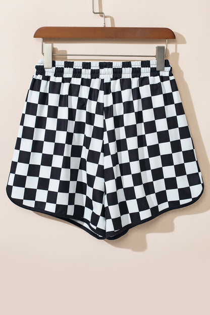 Checkered Drawstring Elastic Waist Casual Shorts | Black