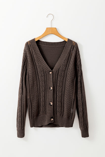 Open Knit Drop Shoulder Sweater Cardigan | Dark Khaki