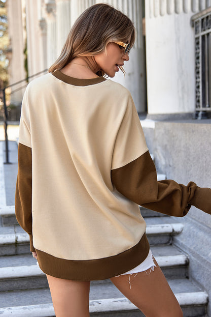 Colour Block Thumbhole Sleeve Drop Shoulder Sweatshirt | Apricot