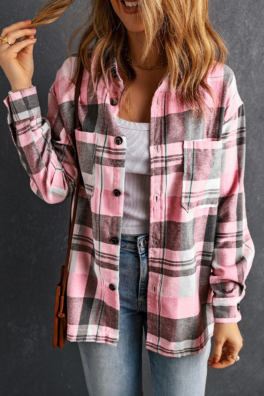 Plaid Button Up Patch Pocket Shirt | Pink