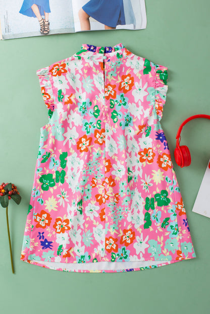 Frilled Collar Floral Vest | Pink